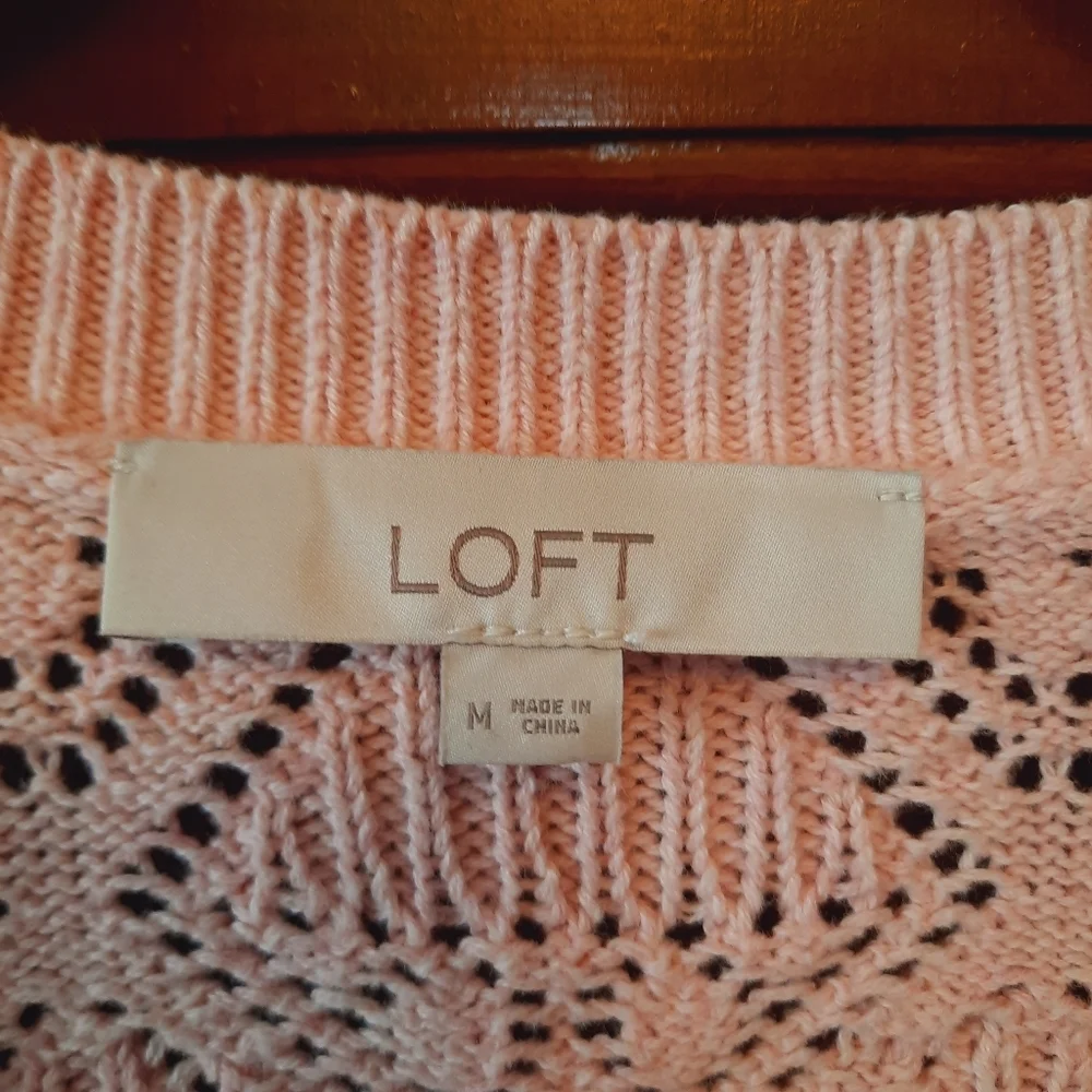 🛍 Loft 100% Cotton Light Pink Knit Pointelle Bobble Sweater Size Medium